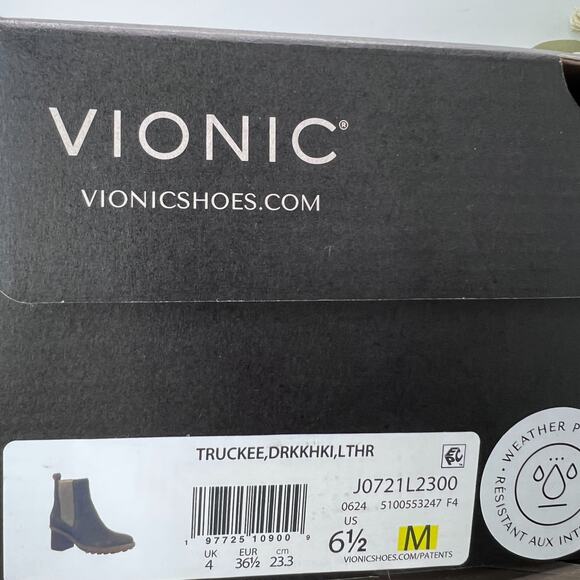 Vionic Truckee Leather Ankle Boots Dark Khaki Green J0721L2300 Women's 6.5M NWB - Picture 11 of 11